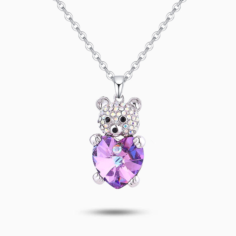 Bear Crystal Heart Necklace