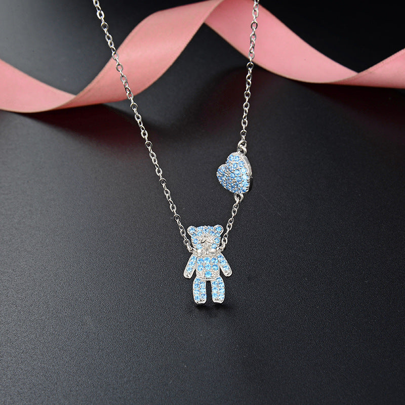Bear Heart Sky Blue Necklace