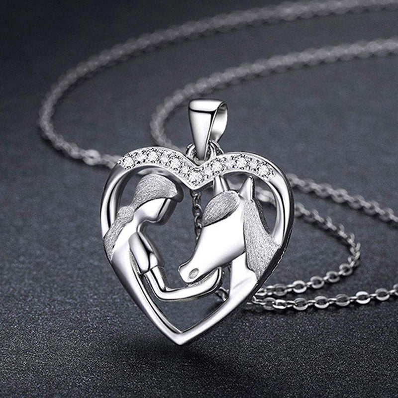 Girl and Horse Affection Heart Necklace