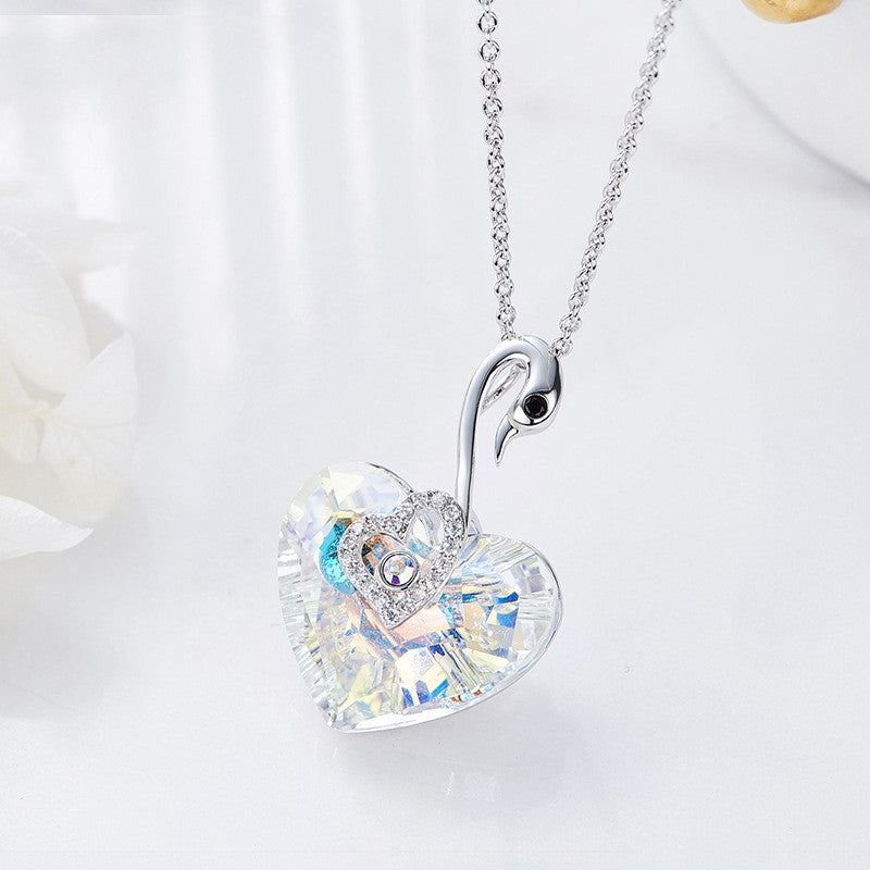 Crystal Swan Heart Necklace