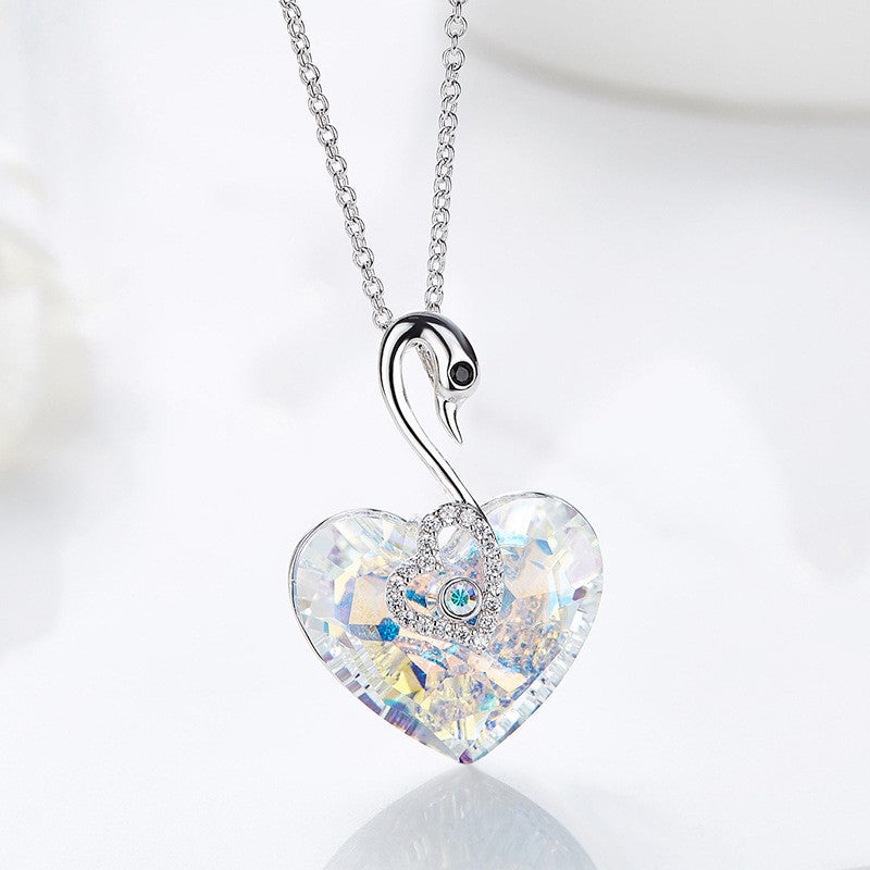 Crystal Swan Heart Necklace