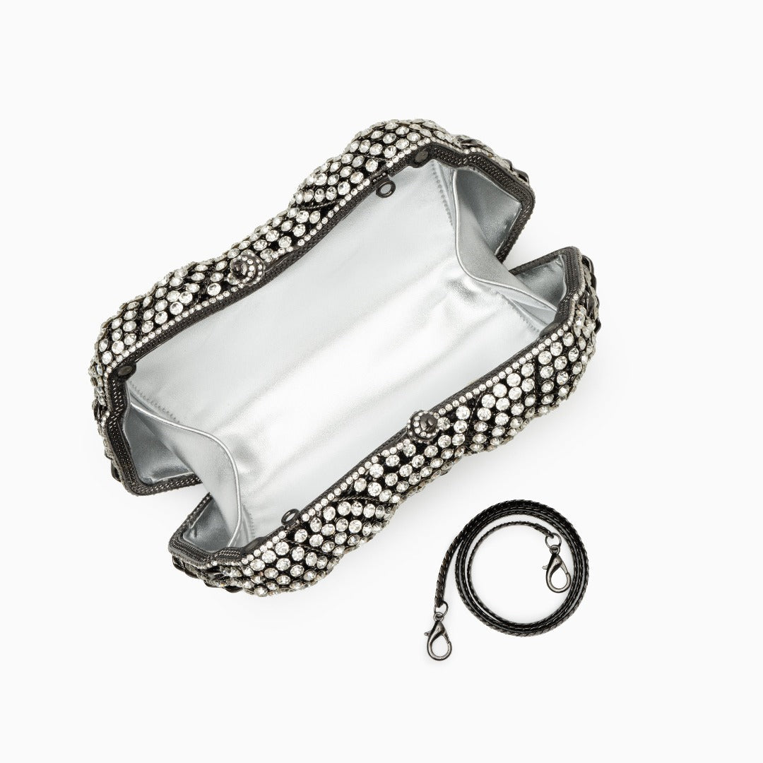 Alyssa Rhinestones Clutch Bag - White Crystals