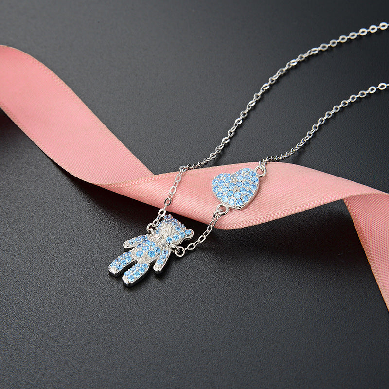 Bear Heart Sky Blue Necklace