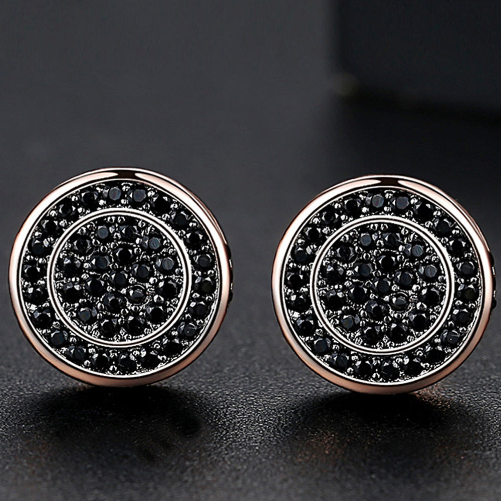 Black Rose Circle Stud Earrings