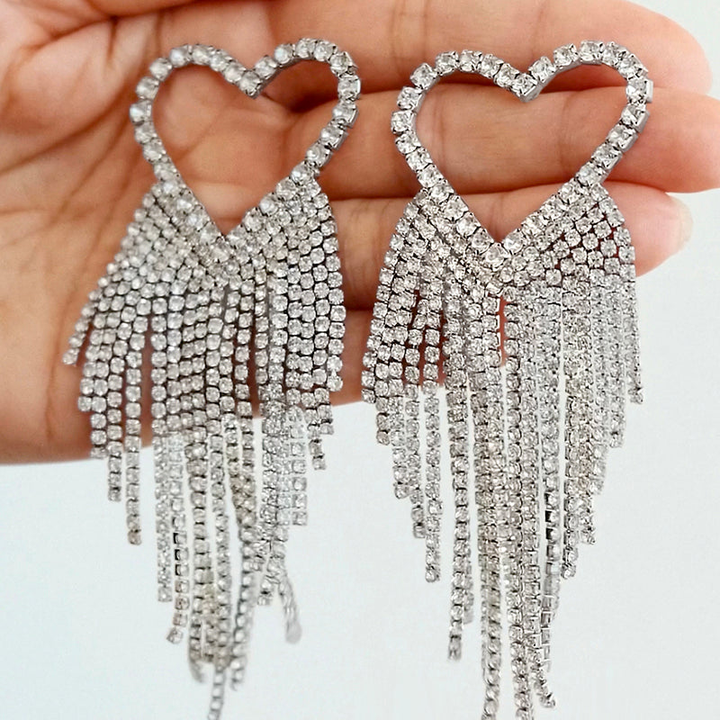 Brilliant Heart Tassel Earrings