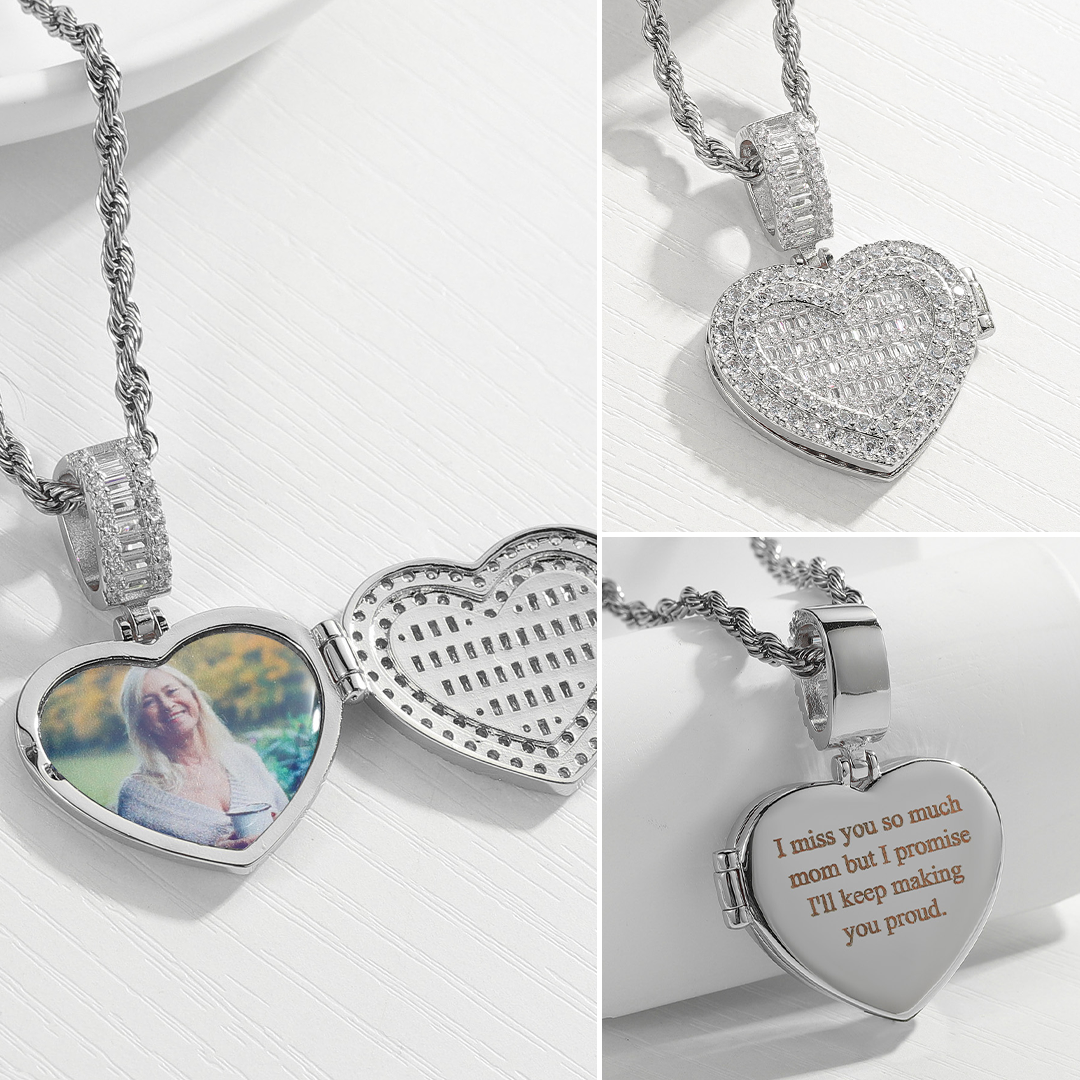 Sparkling Heart Locket With Personalized Photo Necklace