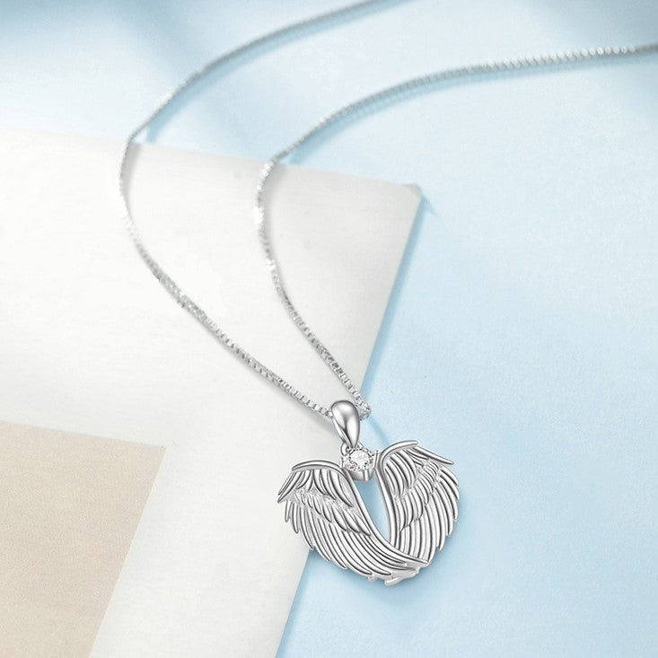 Enchanting Angel Wings Heart Necklace - 925 Sterling Silver