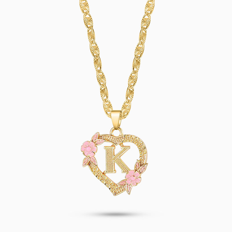 Heart Blossom Initial Pendant Necklace