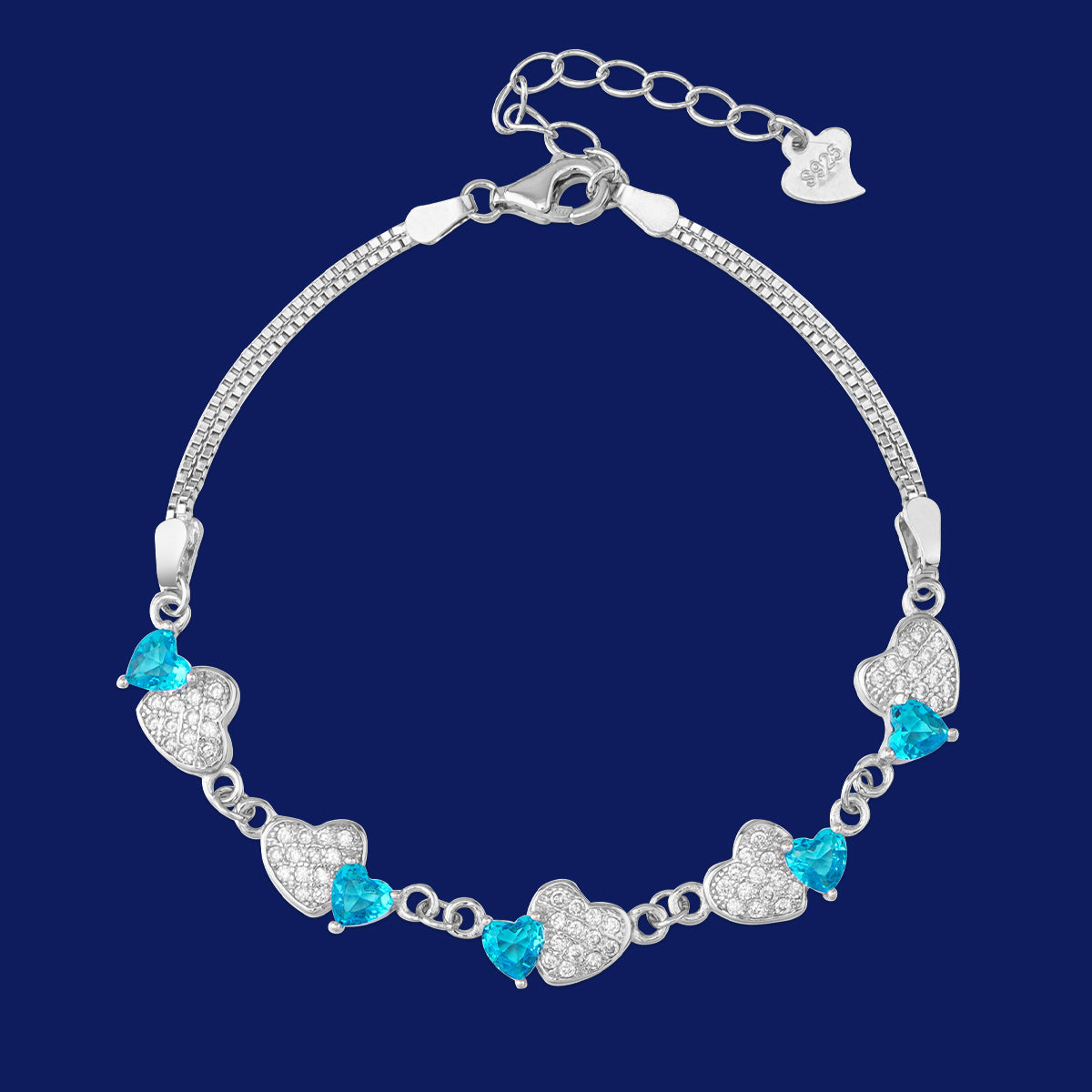 Blue Crystal Double Heart Bracelet
