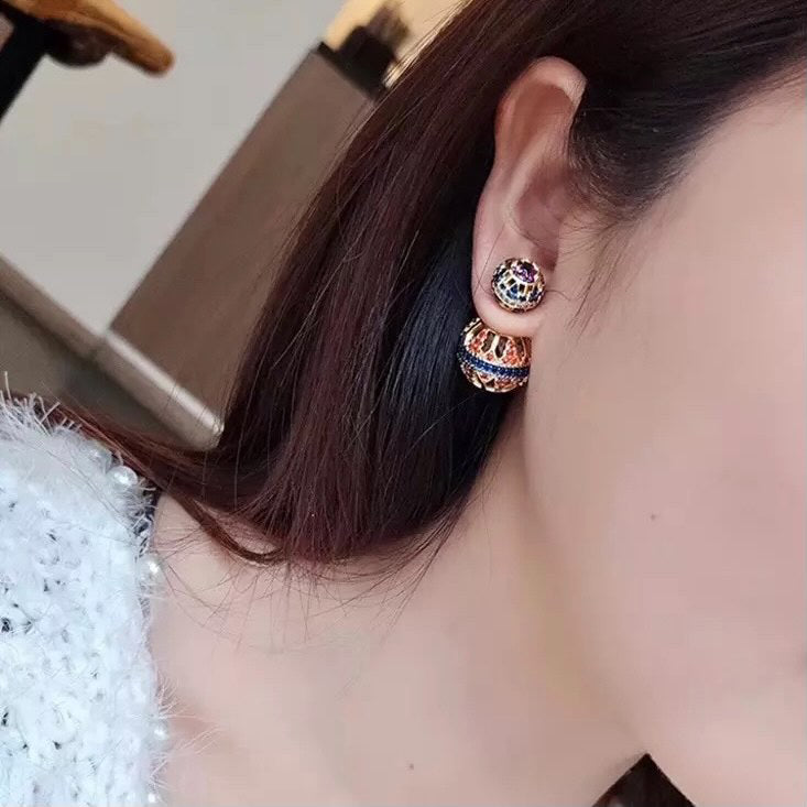 Colored Geometric Ball Stud Earrings