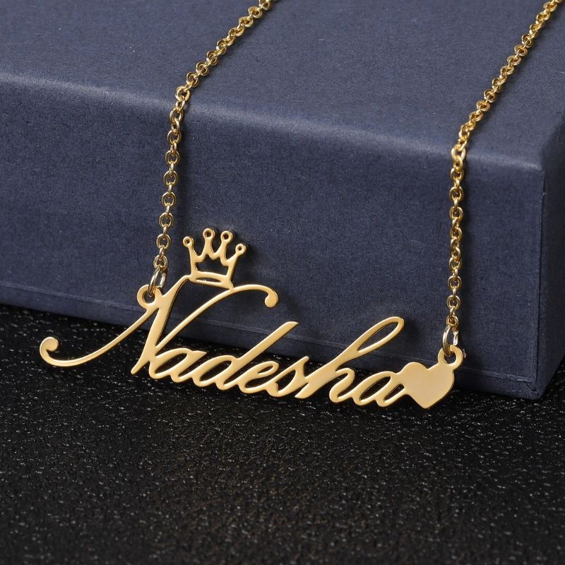 Crown and Heart Name Necklace