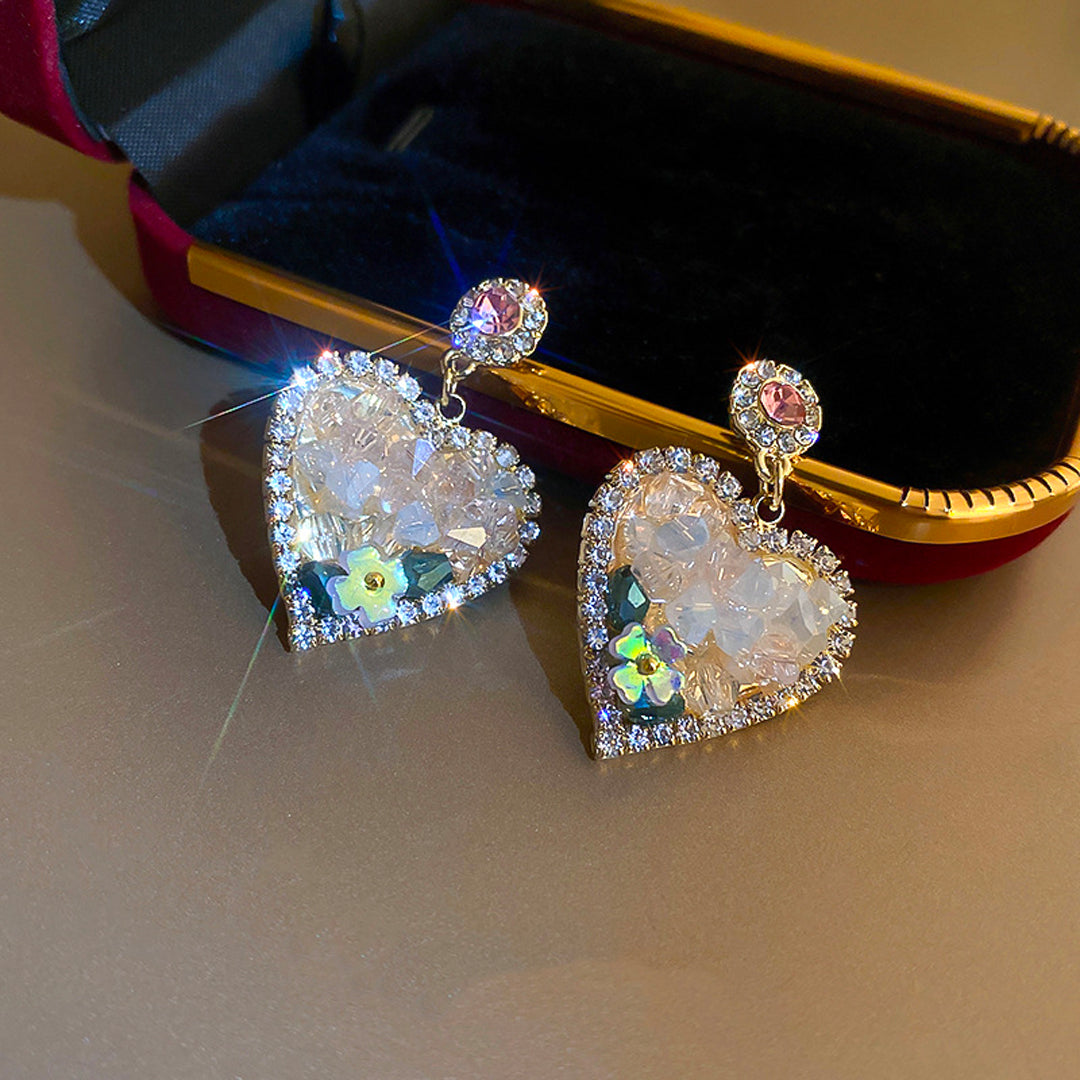 Crystal Flower Heart Earrings