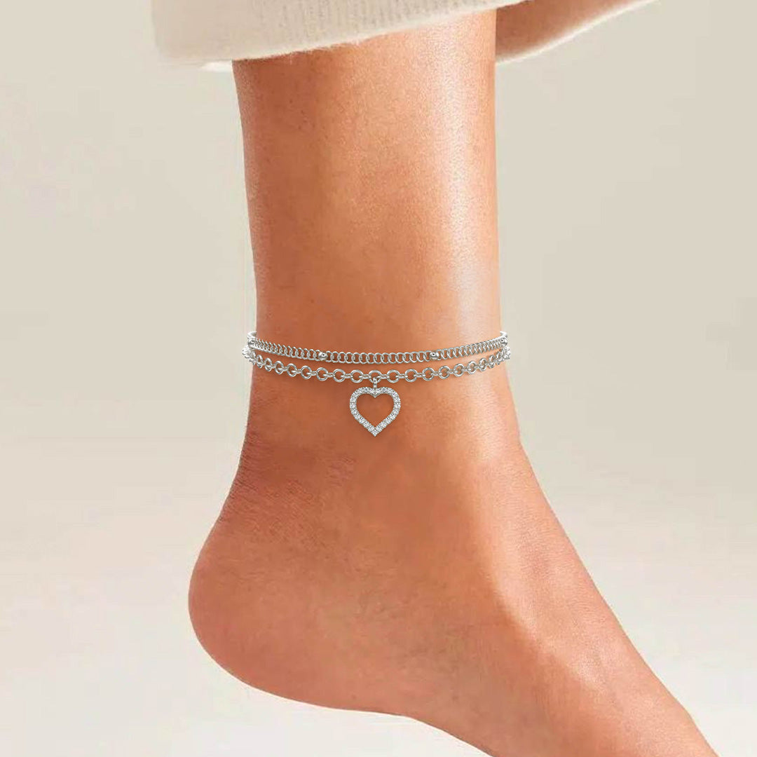 Vennis Double Layered Heart Anklet