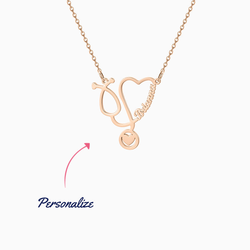 Stethoscope Double Heart Name Necklace