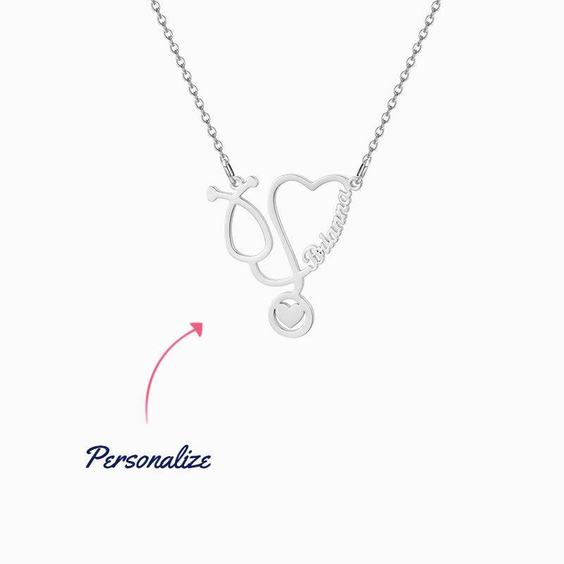 Stethoscope Double Heart Name Necklace