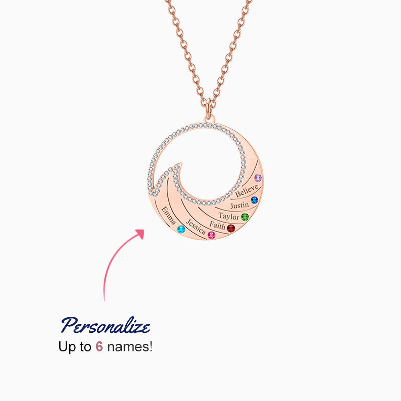 Family Birthstone Wave Name Necklace