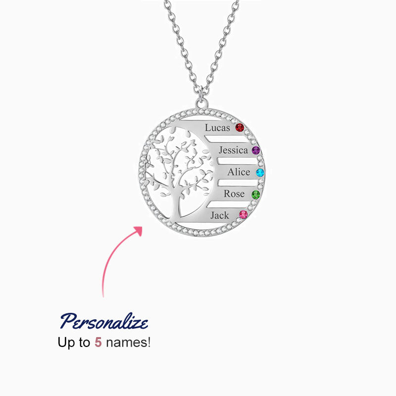 Family Tree Birthstone Name Necklace