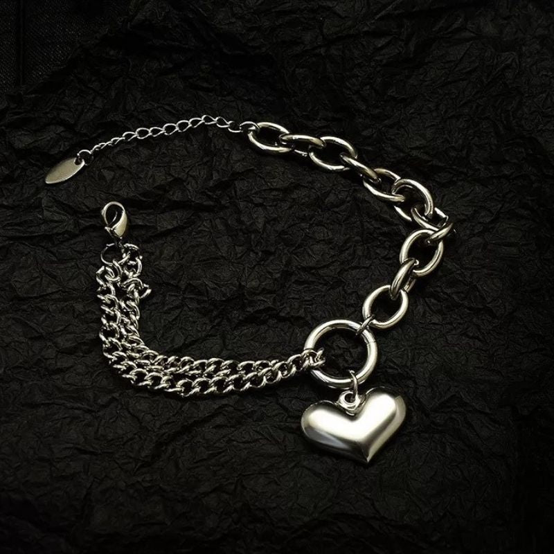 Lustrous Heart Dual Chain Bracelet