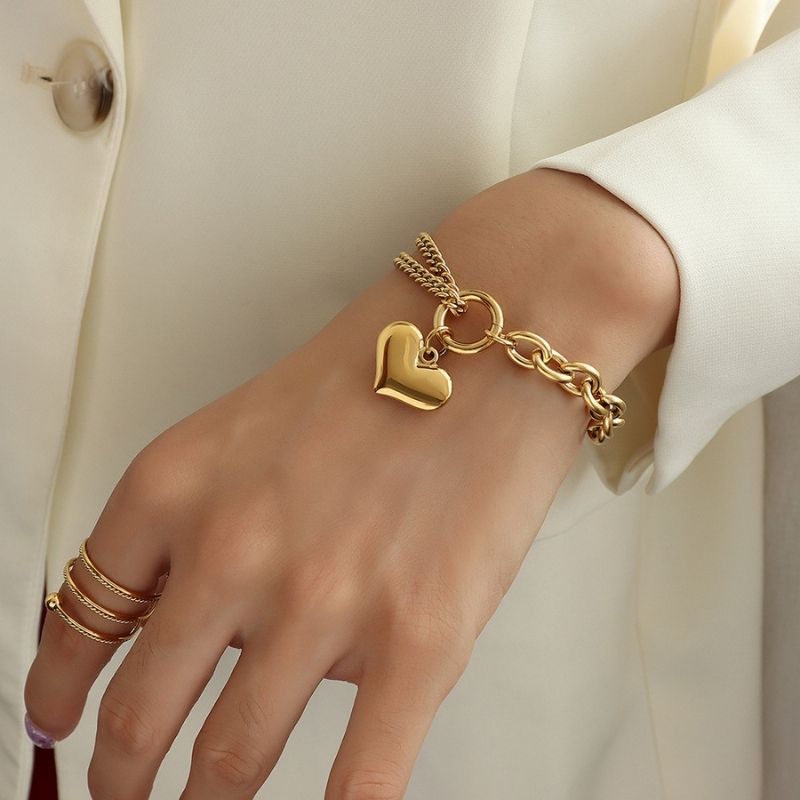 Lustrous Heart Dual Chain Bracelet
