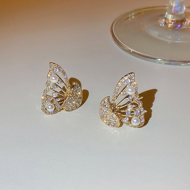 Gentle Whisper Butterfly Pearl Earrings