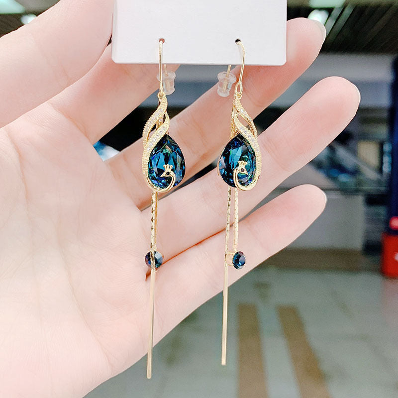 Blue Crystal Peacock Earrings