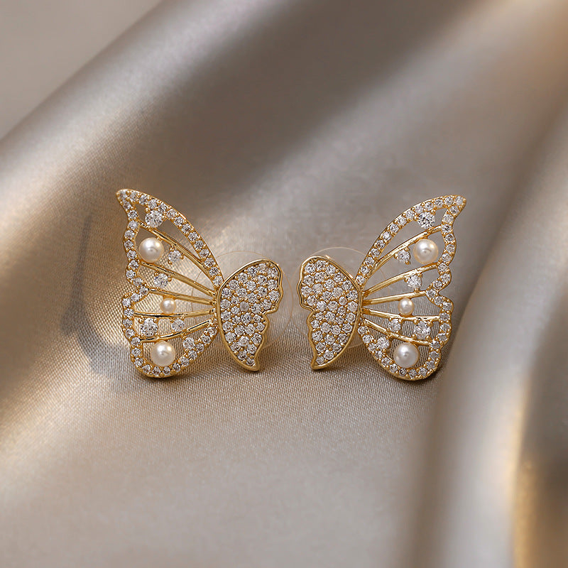Gentle Whisper Butterfly Pearl Earrings