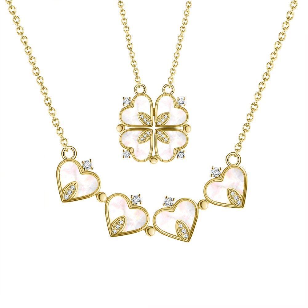 Four Leaf Pearl Hearts Necklace