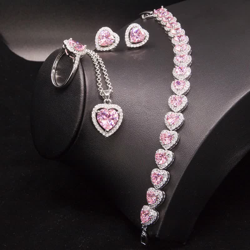 Sparkling Crystal Heart Jewelry Set