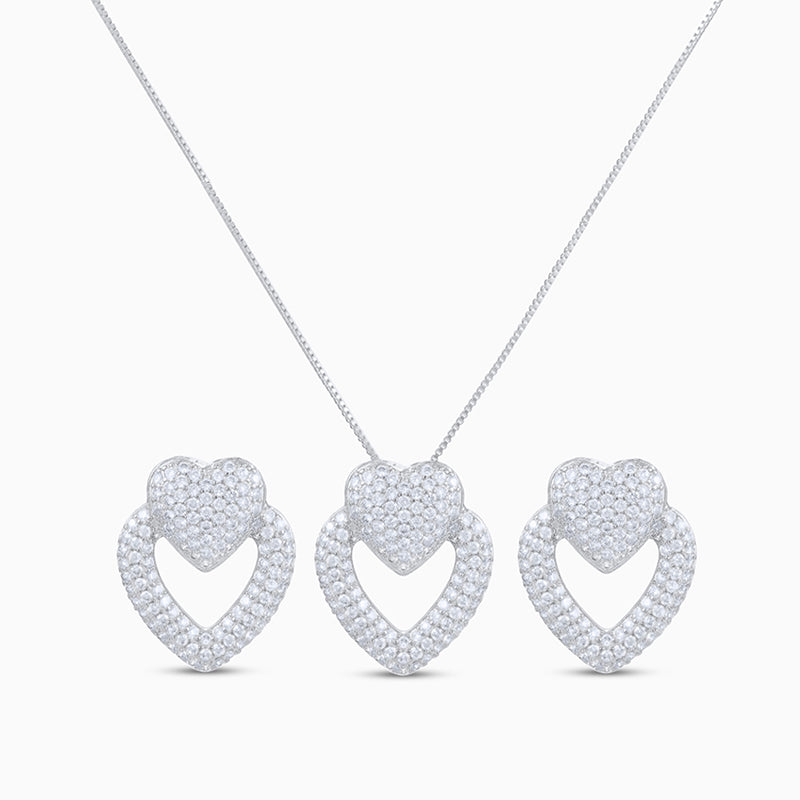 Lustrous Double Heart Jewelry Set