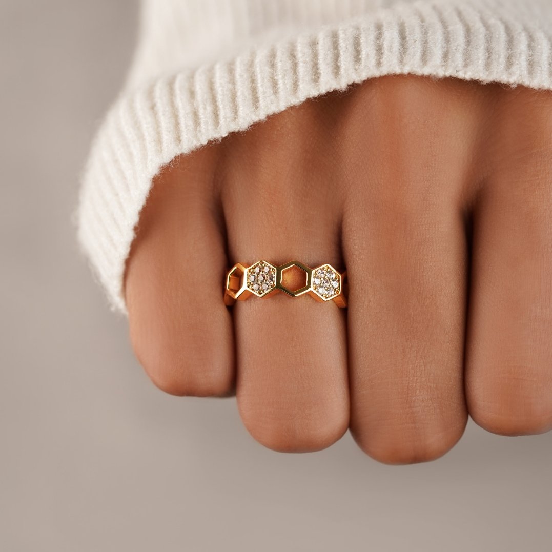 Jenna Gold & Crystal Honeycomb Ring