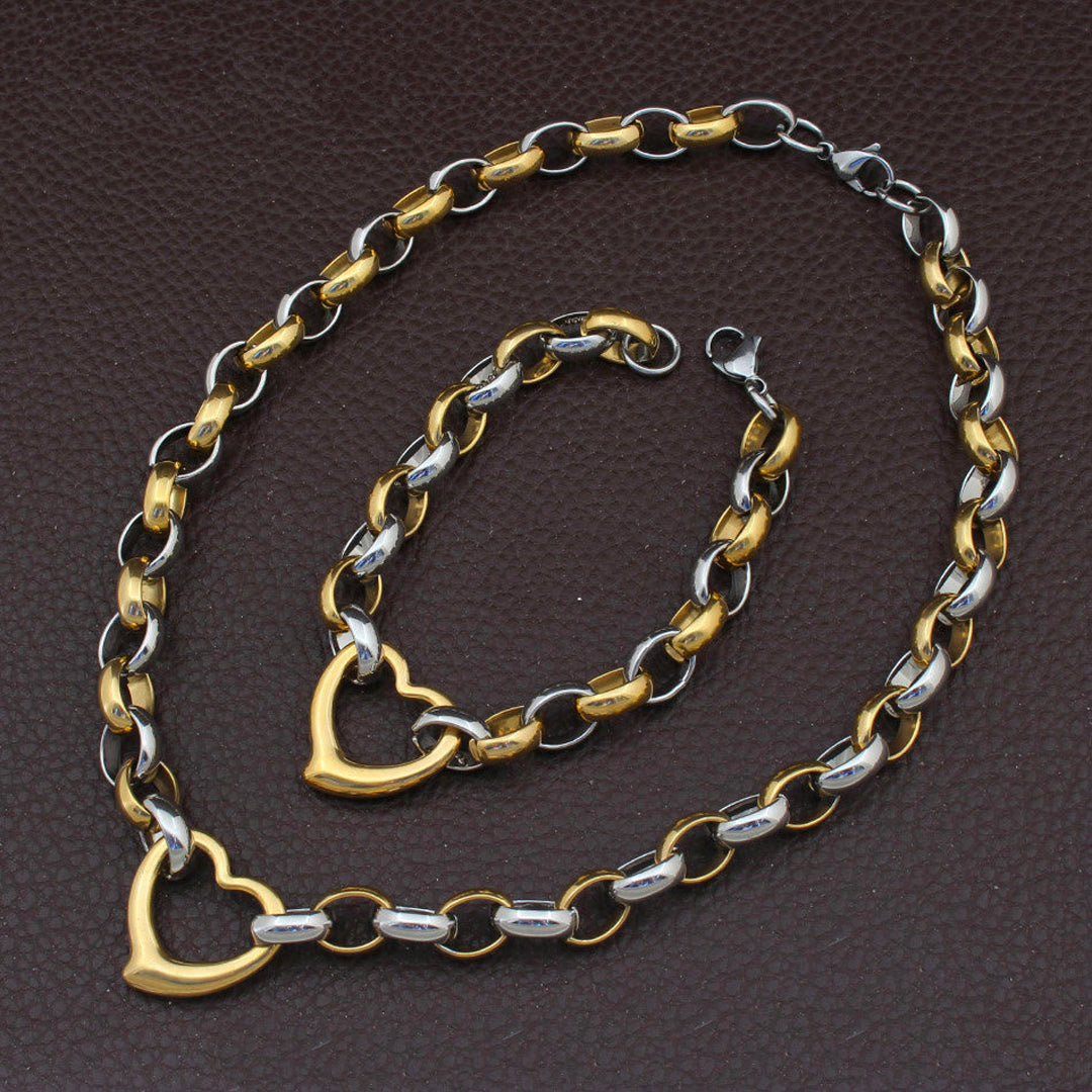 Two Tone Heart Pendant Jewelry Set