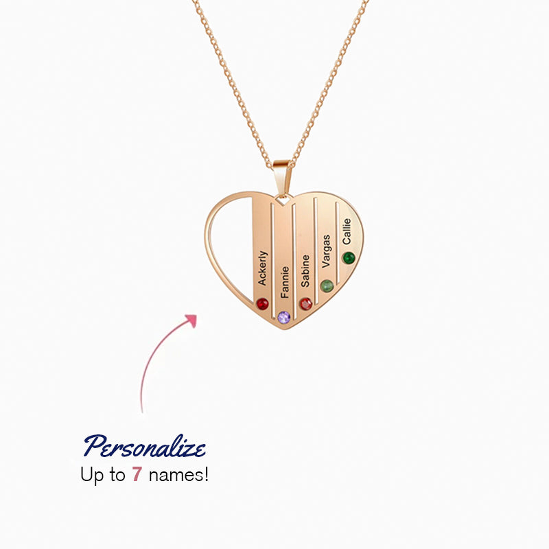 Birthstone Family Heart Name Necklace