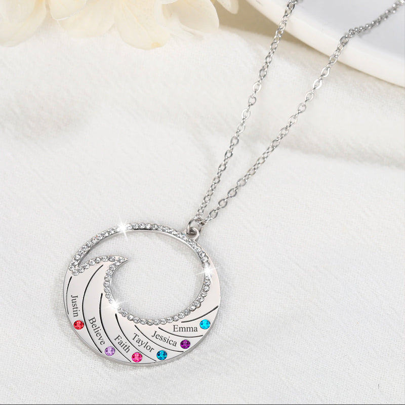 Family Birthstone Wave Name Necklace